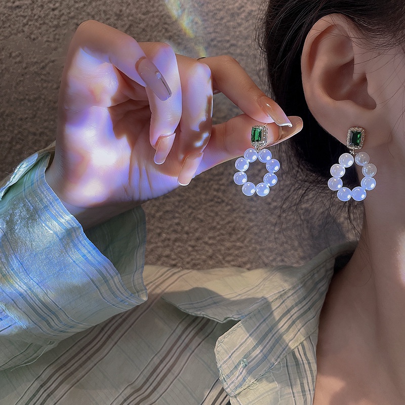 Anting Tusuk Retro Gaya Perancis Desain Geometri Hias Mutiarazircon Untuk Wanita