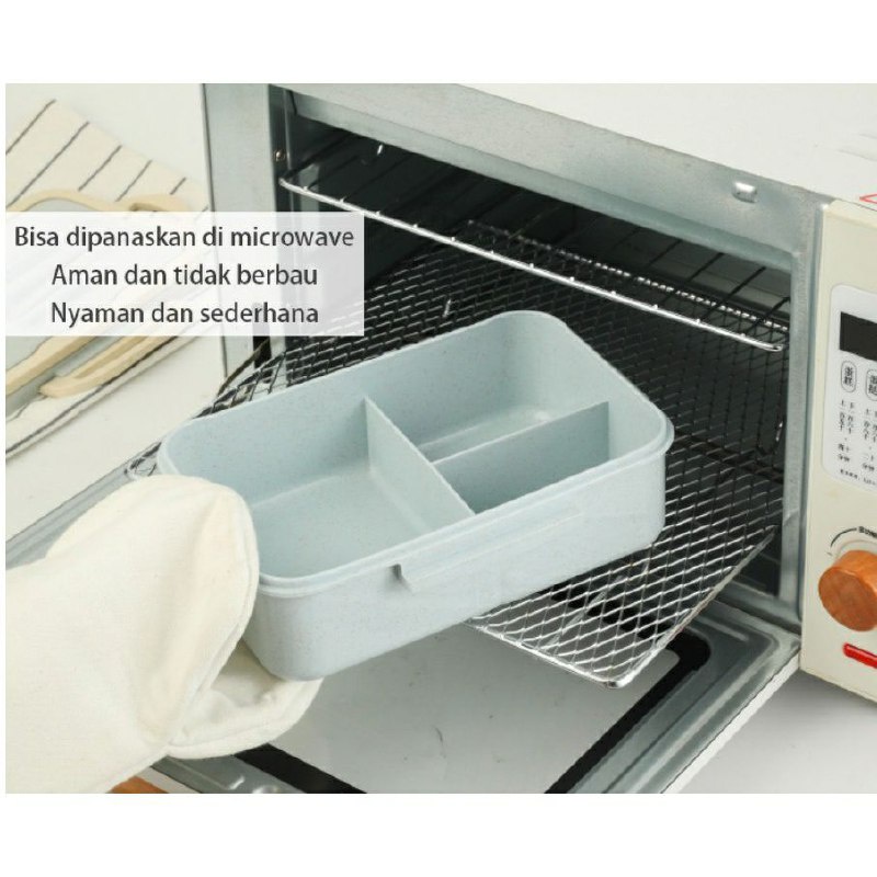 JT - KM001 1 set Lunch Box Set Kotak Bekal Makan Jerami Gandum kotak makan Anti Tumpah Free Sendok dan Garpu