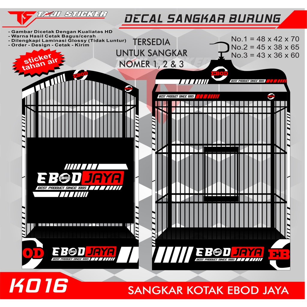 STICKER DECAL SANGKAR  KANDANG BURUNG EBOD KOTAK NO 1,2,3
