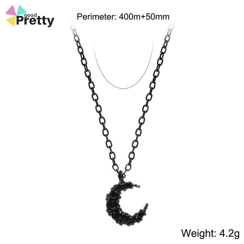 Kalung Liontin Korea Bulan Berlian Hitam Kalung  Rantai Tulang Selangka Untuk Wanita - PD