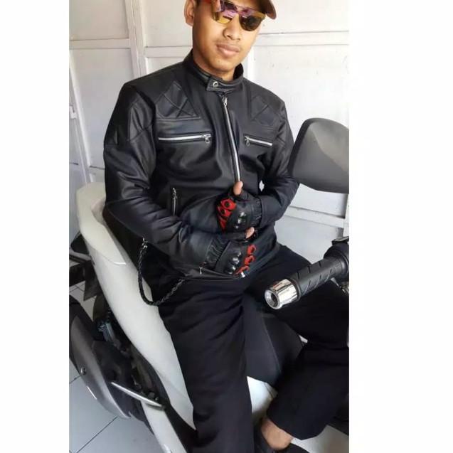 Jaket Kulit Pria Bikers Original Import Keren Jaket Cowok Casual Murah - Hitam