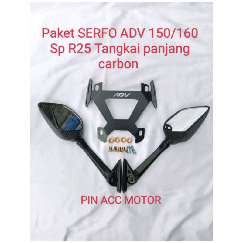 Paket set Breket SERFO + Spion R25 panjang/pendek pnp motor Adv 150 ADV 160 Tinggal pasang set