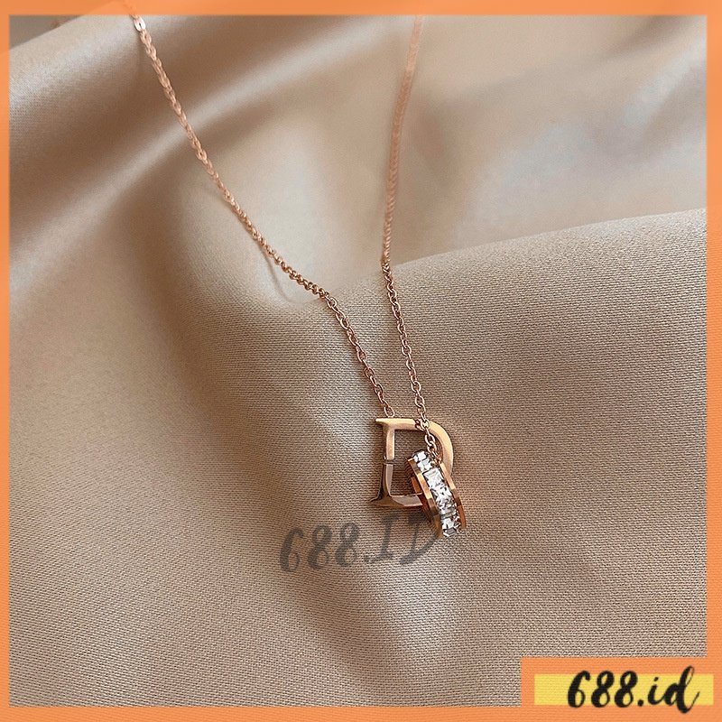 Kalung Wanita Rantai Klavikula Liontin Huruf D Steel Titanium Gaya Korea Untuk Perempuan Cewek NL 12