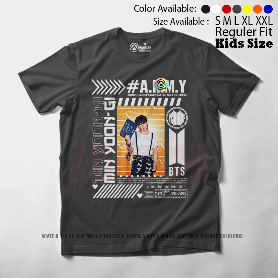 Baju Kaos Atasan Anak Perempuan Motif BTS Min Yoon - Gi / Suga