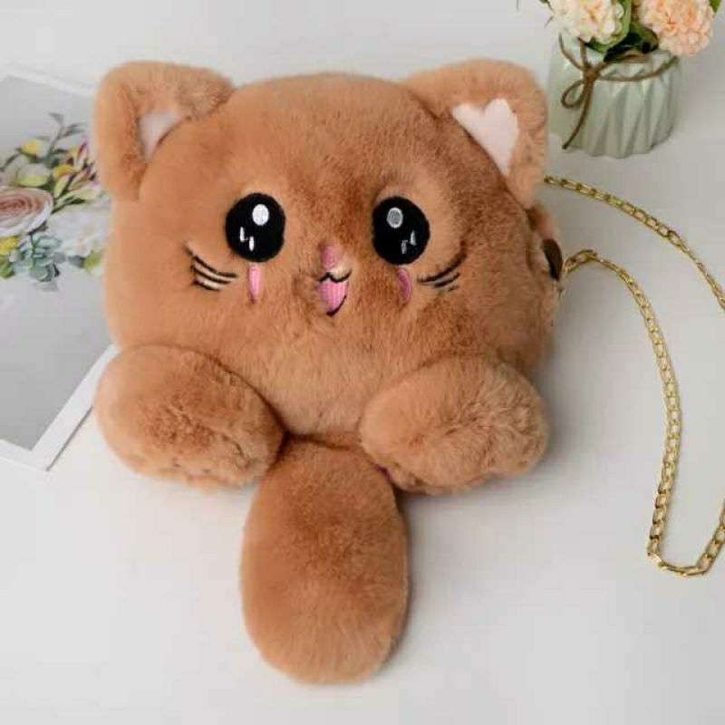 Tas Selempang Boneka Kucing | Tas Selempang Miaw | Bahan Bulu import dari korea | Murah Bisa COD