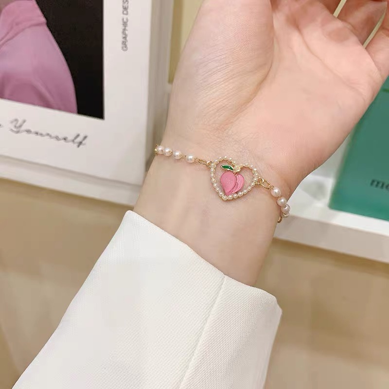 Gelang Manik-Manik Mutiara Warna Pink Peach Untuk Wanita