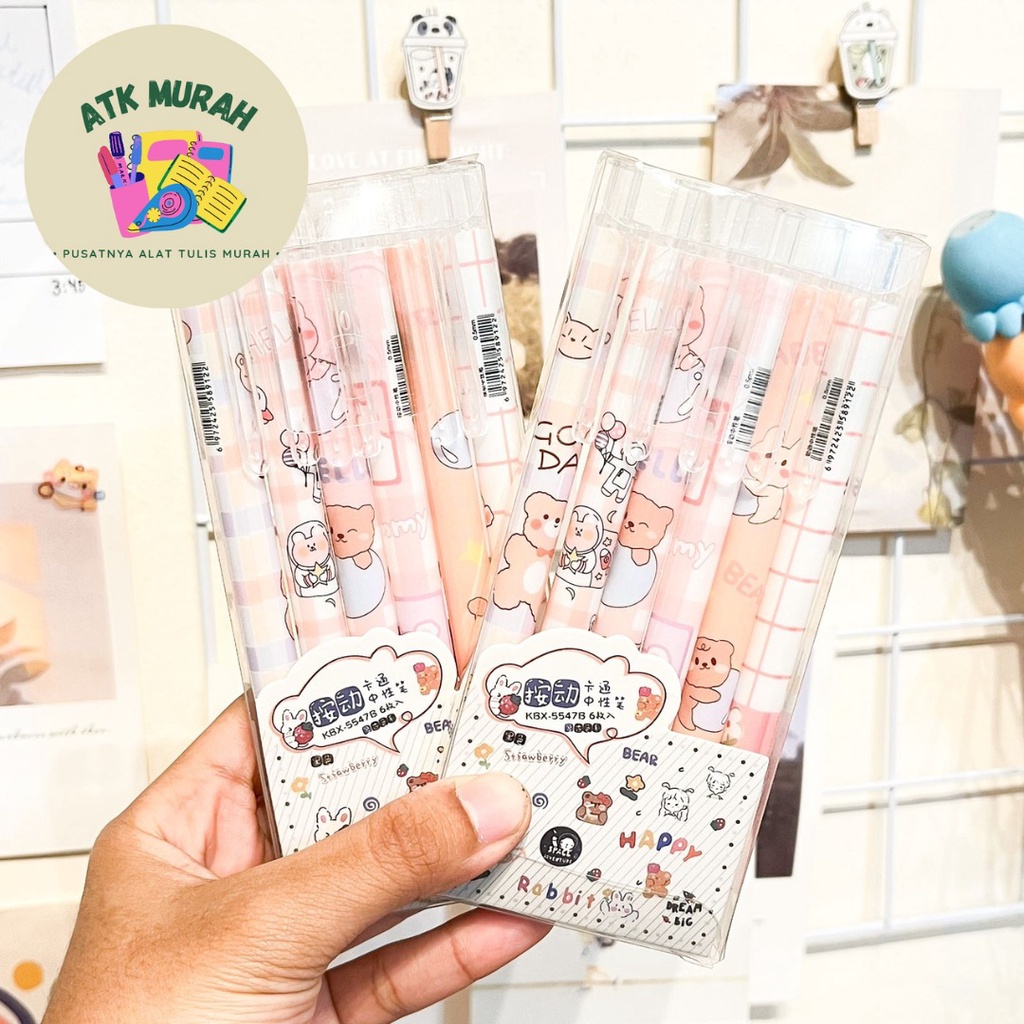 

PAKET PULPEN CETEK 1 SET ISI 6 BIJI MOTIF BERUANG TERMURAH TINTA HITAM FREE BOX MIKA BENING