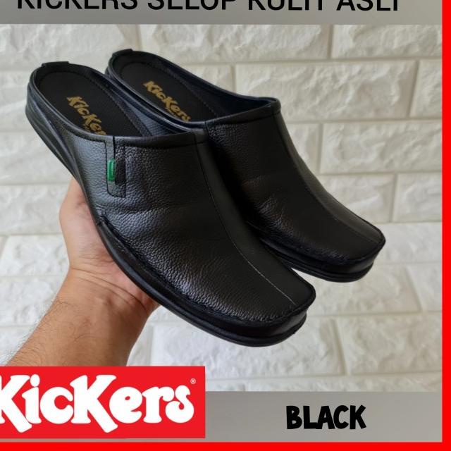 Sandal Kulit Kickers - Sendal Selop Pria - Sepatu Sandal Kickers - Hitam, 39