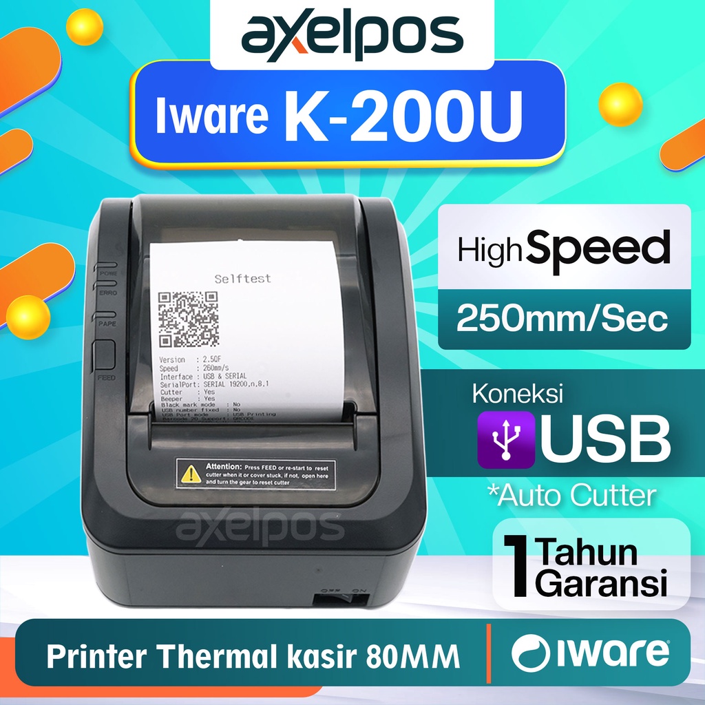 PRINTER KASIR THERMAL IWARE K200U 80MM USB / USB SERIAL / USB SERIAL LAN - USB-SERIAL-LAN