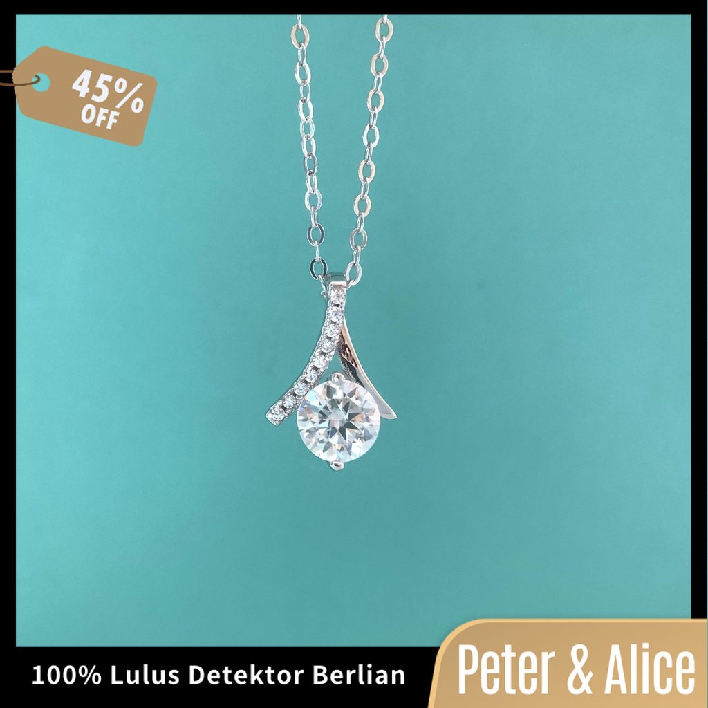 Peter & Alice Sterling Silver Berlapis Emas 18k, Kalung Berlian Moissanite Panjang 45cm - Detektor B