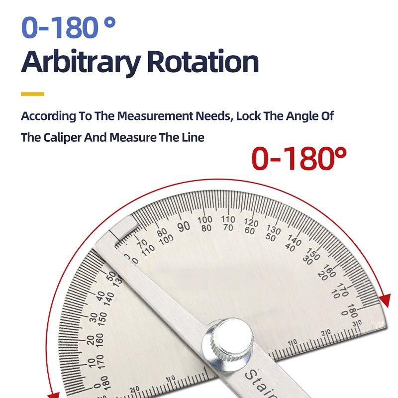 【0-180° Stainless】Protractor/Degree Protractor/Roundhead Measuring Ruler/Alat Ukur Sudut/Protractor Penggaris