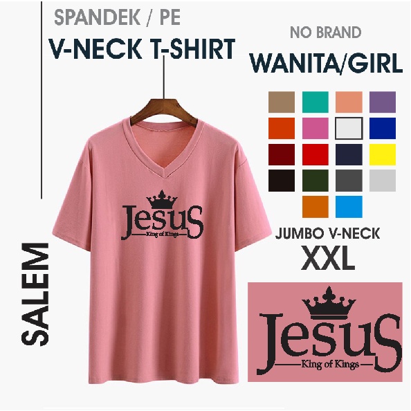 Kaos vneck wanita Vneck JUMBO fit to XXL KING YESUS ROHANI Atasan wanita kaos big size kaos JUMBO ka