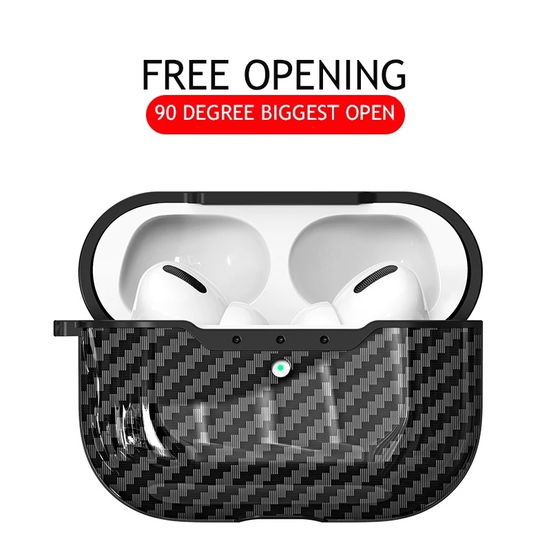 Case Bahan Carbon Fiber Tekstur Dengan Kait Untuk Earphone APds Pro 2
