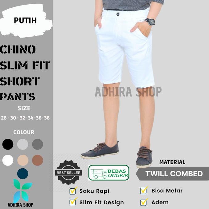 Celana Chino Pendek Pria Jumbo Chinos Premium Standar Slim Fit Putih