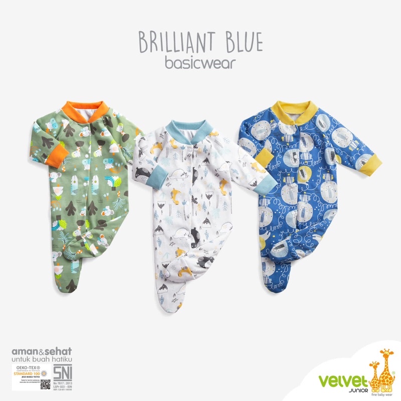 Jumsuit Bayi Buka &amp; Tutup Kaki NB Velvet Junior / Baju Bayi Laki Laki &amp; Perempuan