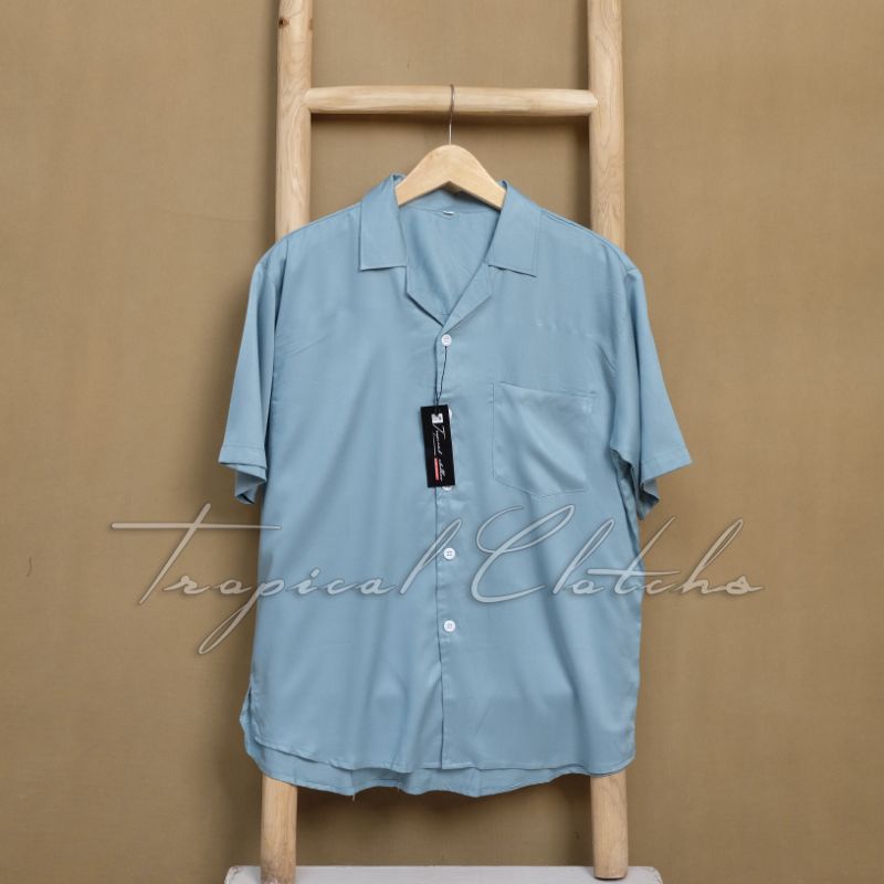 ~KEMEJA POLOS LENGAN PENDAK HAWAIAN CLASSIC SHIRT KEMEJA PANTAI RAYON kemeja krah piama pria