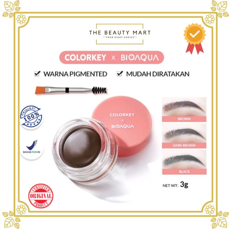 [BPOM] Colorkey x Bioaqua Kosmetik Eyebrow Cream Alis Brush 3g Tahan Lama Tahan Air