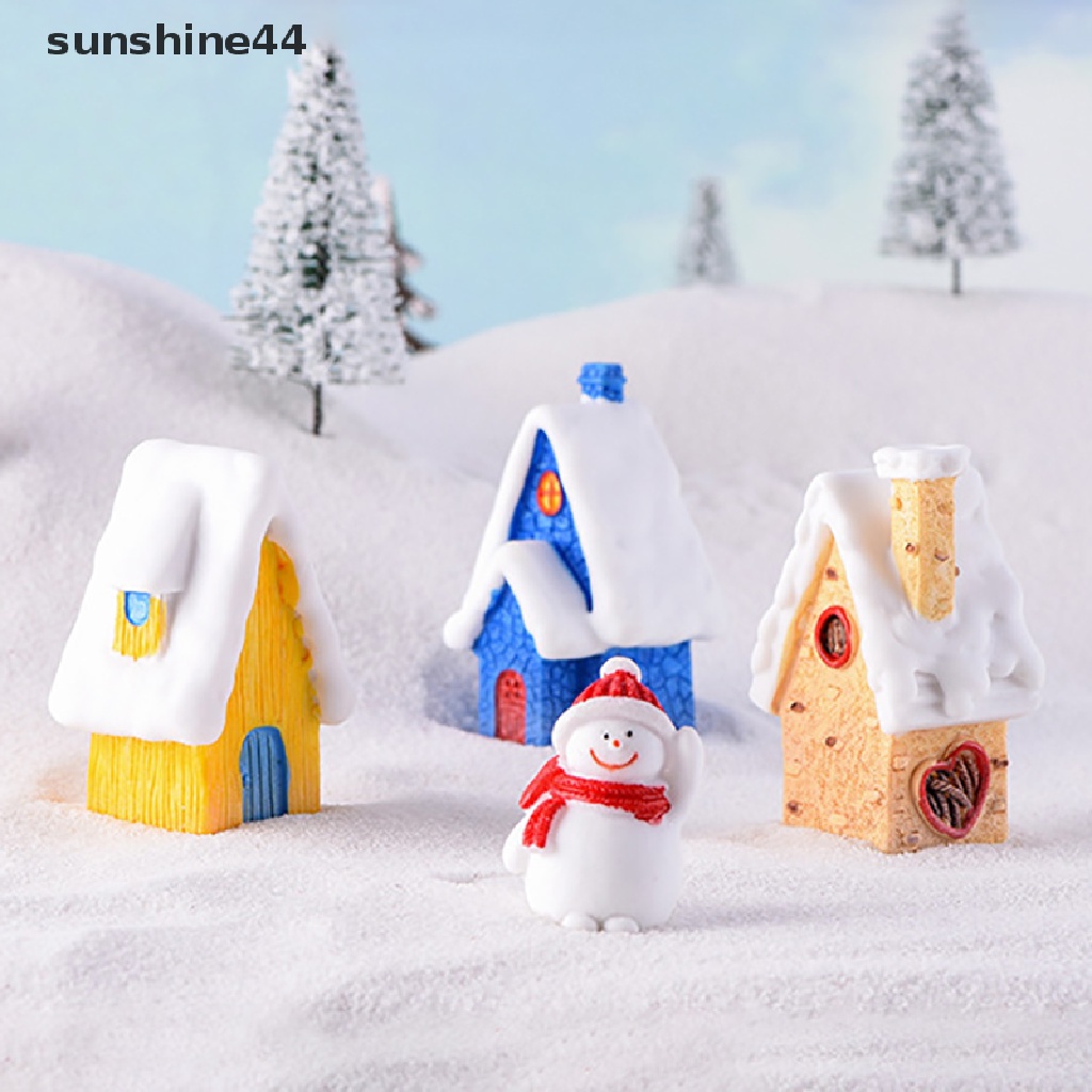 Sunshine Miniatur Rumah Salju Natal Bahan Resin Untuk Dekorasi Taman