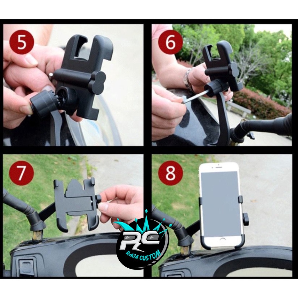 Holder Hp Motor Full Besi aluminium di Spion Motor Universal RJ6977