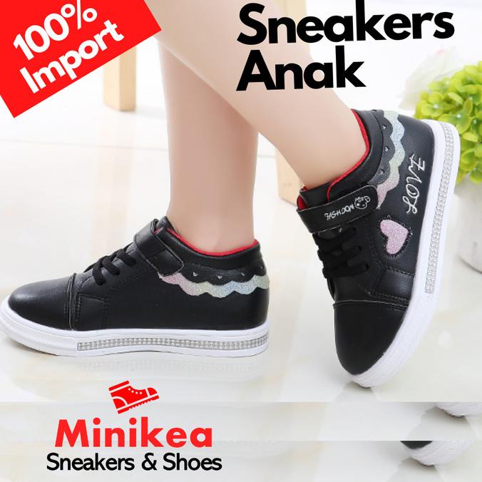 Sepatu Sneakers Anak Perempuan Import Korea Cewek Sekolah Hitam Pink