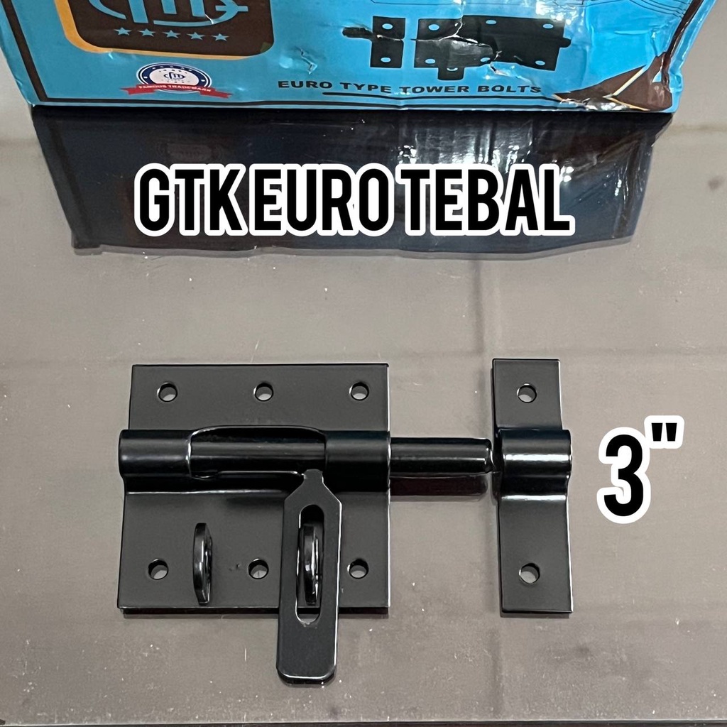 GTK EURO HITAM TEBAL 3 INCH - Gerendel Tempat Kunci Gembok Gudang Gerbang Bolts
