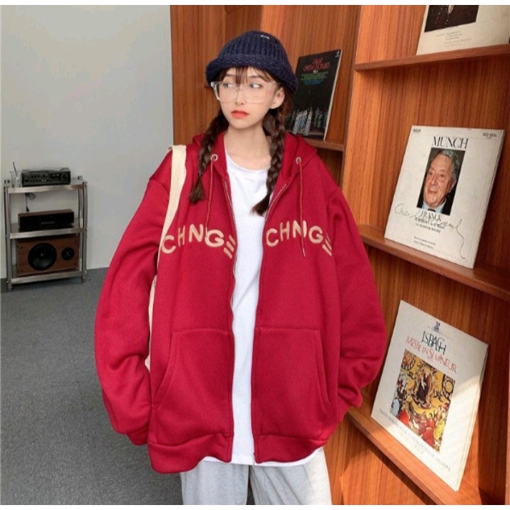 Jacket Bigsize Sweater CHANGE ZIPPER 2XL Atasan Hoodie Oversize Pria Wanita Bahan Cutton Fleece Fashion Korean Kekinian Kasual Modern