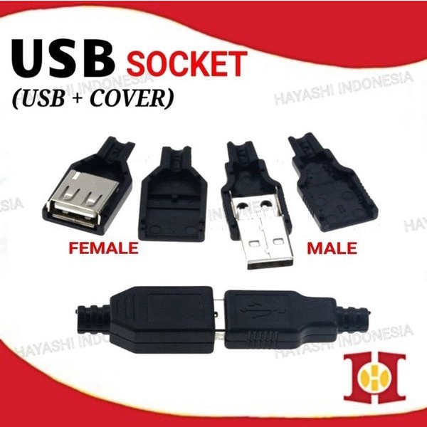 Soket USB 4 Pin Plug Socket Connector Kosong Jantan Male Betina Female- 10PC