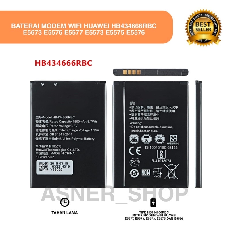 Baterai Huawei HB434666RBC Bat Bolt Modem Slim 2 WiFi E5573 E5575 E5577 E5673 Batre