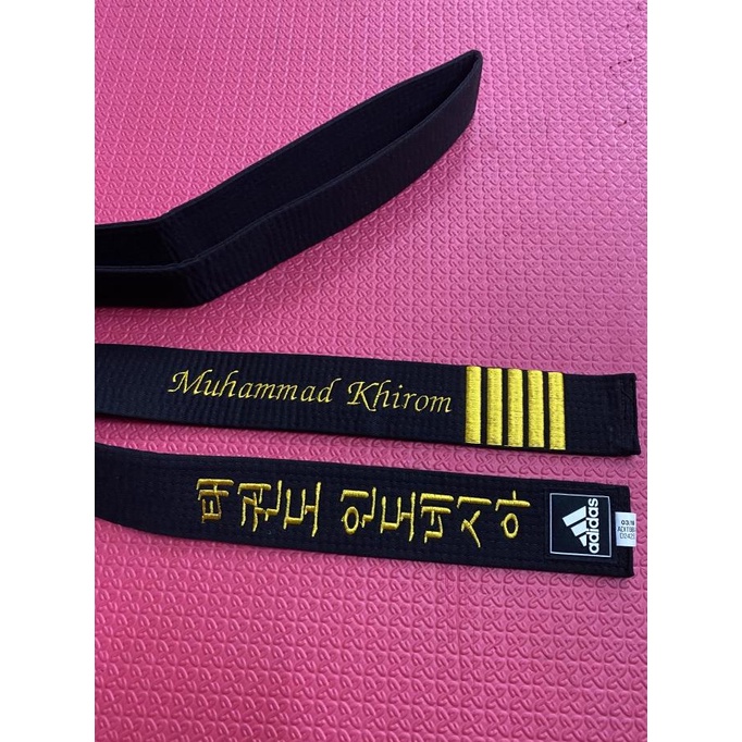 SABUK HITAM TAEKWONDO ADIDAS ORIGINAL-BORDIR
