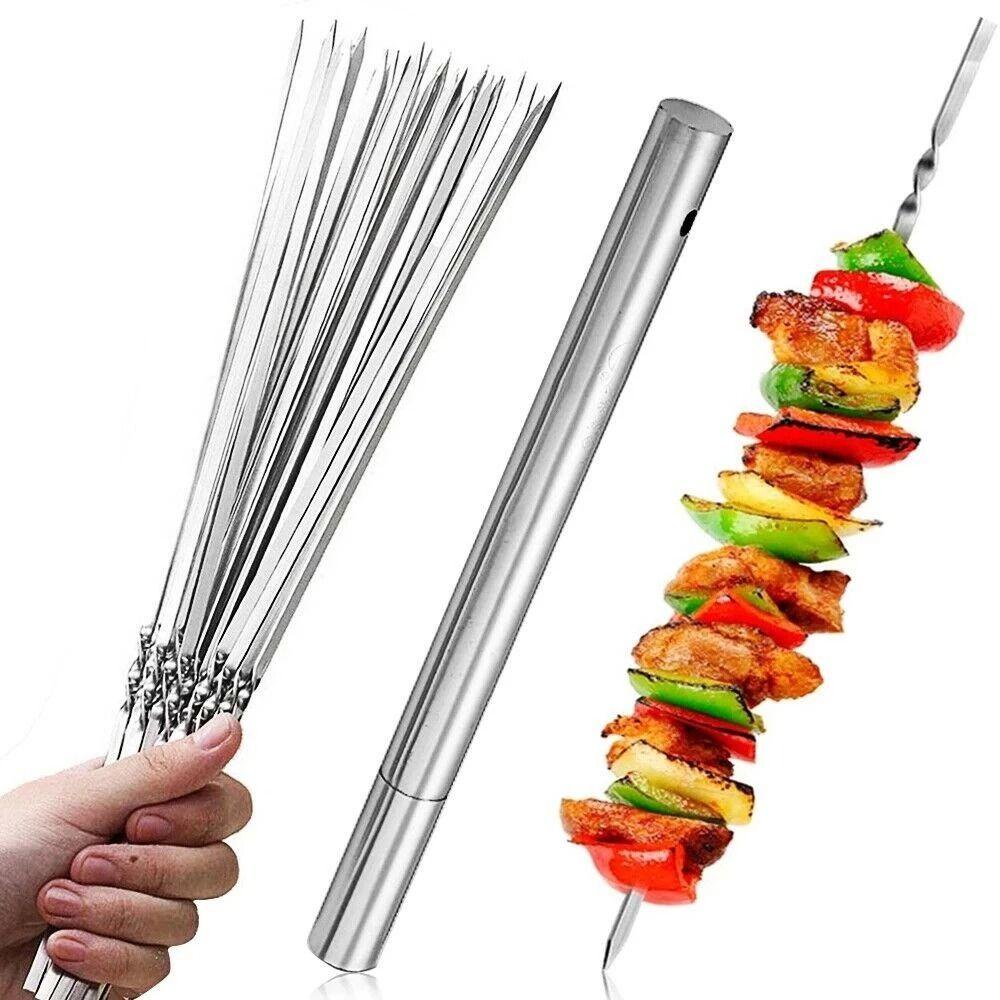 Solighter Botol Penyimpanan Stainless Steel Alat Reusable Sumpit Rak Tusuk Sate Shish Kebab Holder