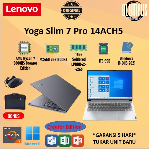 LAPTOP LENOVO YOGA SLIM 7 Pro 14 MX450 RYZEN 7 5800H 16GB 1TBSSD 100SRGb