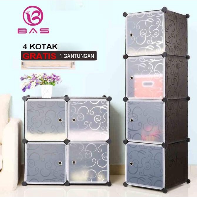 

BAS Lemari pakaian plastik rak baju susun lemari baju rak buku 4P stock ready