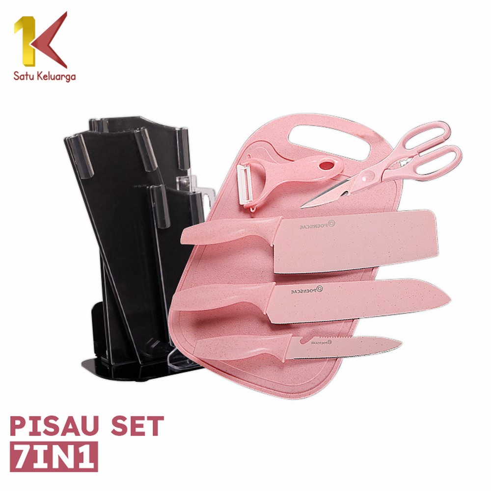 Satu Keluarga Pisau Set 7IN1 Dengan Telenan C514 Peralatan Dapur Kitchen Knife Set Pisau Gunting Dap