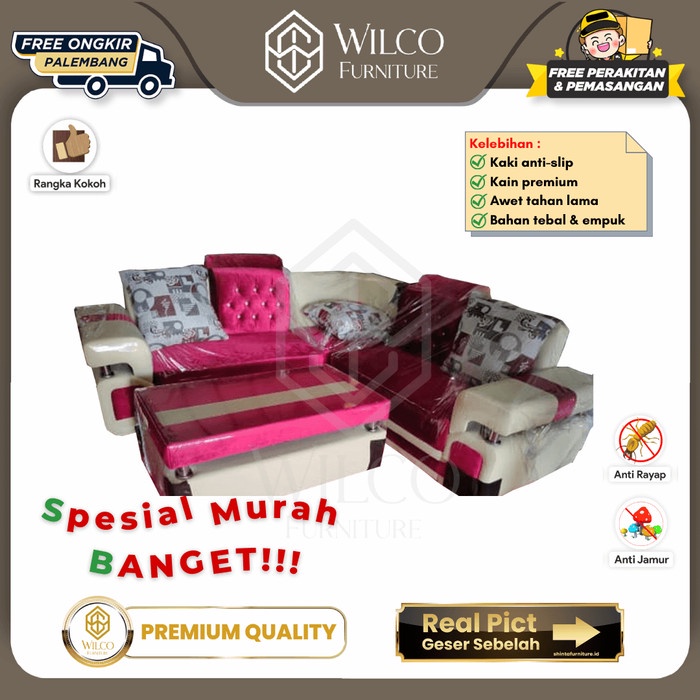 Sofa Tamu Dua Warna / Sofa Sudut Minimalis Pink Putih