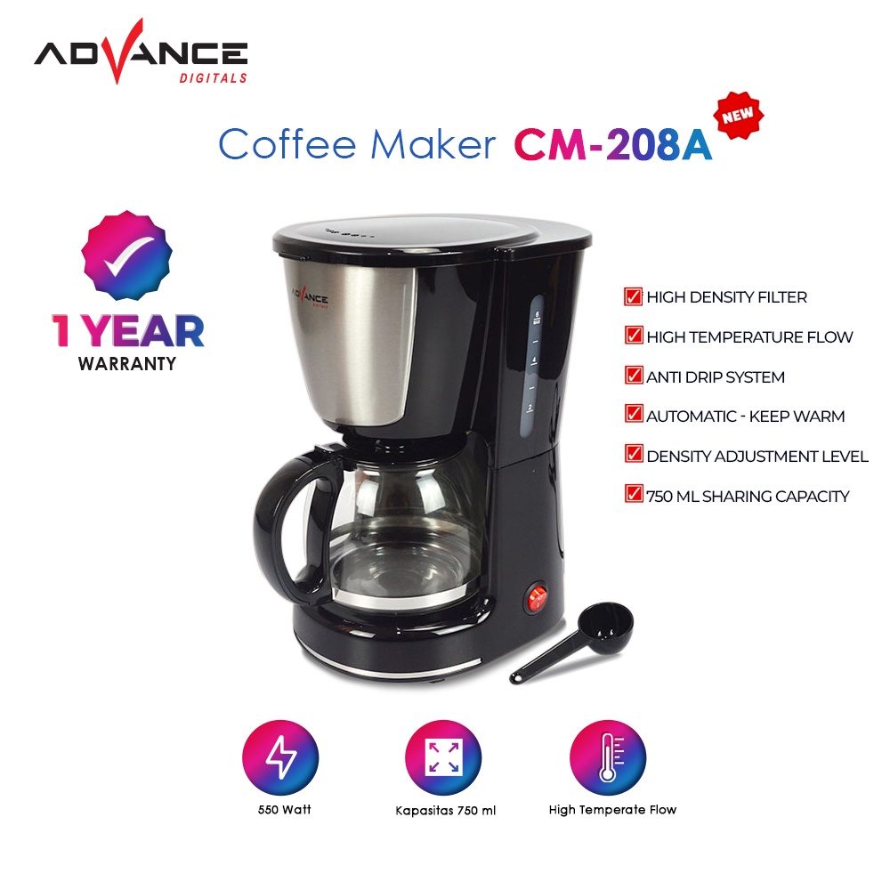 ADVANCE Coffee Maker CM-208A Tetes Sepenuhnya Otomatis Pembuat Kopi Drip Filter Isolasi Teh