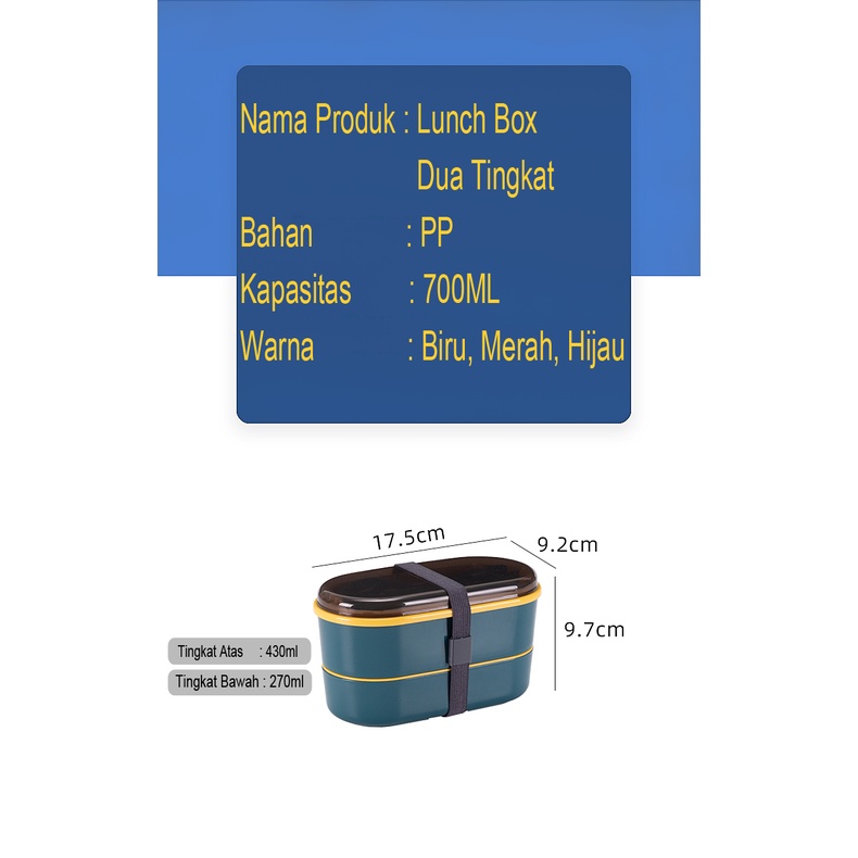 Lunch Box 2 Tingkat 700Ml Free Alat Makan Set Bahan PP Misshop