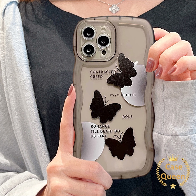 Art Black Butterfly Case Vivo Y36 Y02 Y21 Y15 Y22 Y21s Y35 Y12 Y16 Y12i Y15s Y20 Y33s Y93 Y11 Y22s Y30 Y12s V20 V21 Y50 Y17 Y21T Y33T Y75 Y91 Y15A Y91C Y21A Tepi Bergelombang Soft Cover