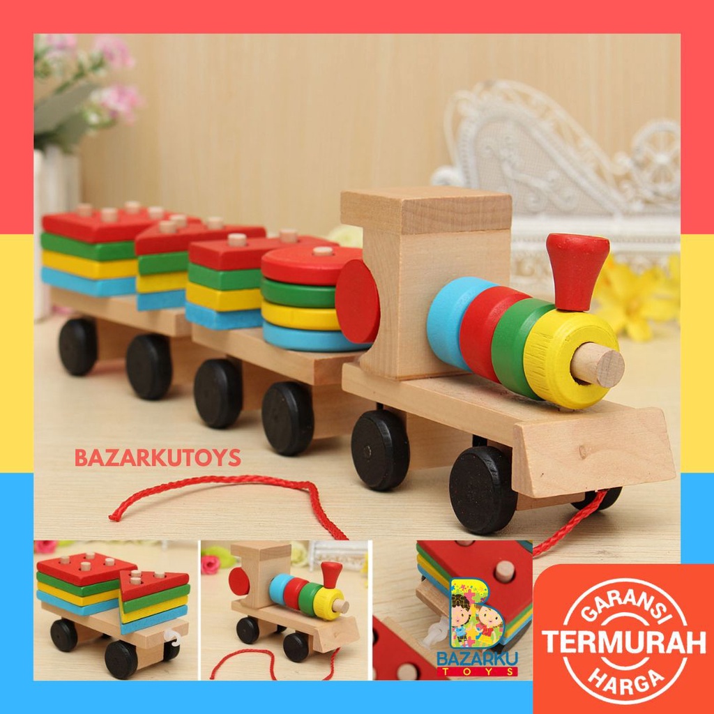 Wodden Shape Matching Train Mainan Balita Wooden Toys Mainan Kayu Puzzle Kayu Anak Matching Shape Mainan Balok Kayu