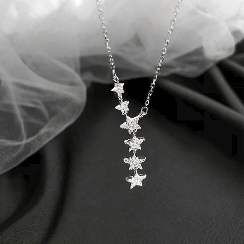 Fancyqube Kalung Choker Sterling Silver 925 Hias Bintang Zircon Untuk Wanita