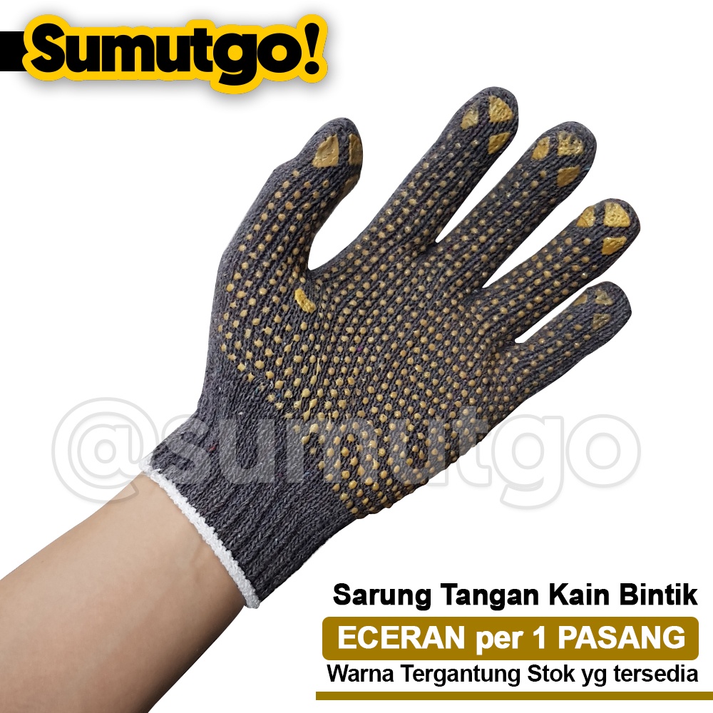 [ TERLARIS ] Sarung Tangan Bintik Murah Warna Abu Grey Bintik Kuning / Sarung Tangan Kain Kerja Kaos