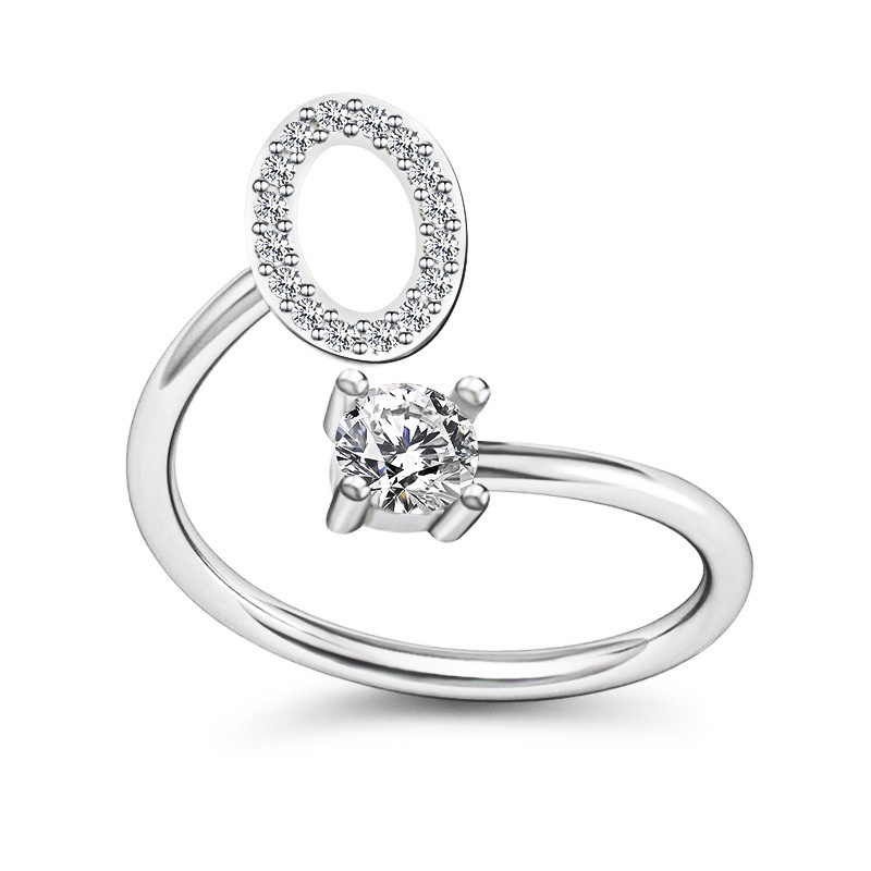 Korea Sederhana Surat Liar Berlian 26huruf Inggris Terbuka Adjustable Cincin Halo Perhiasan Gadis-O