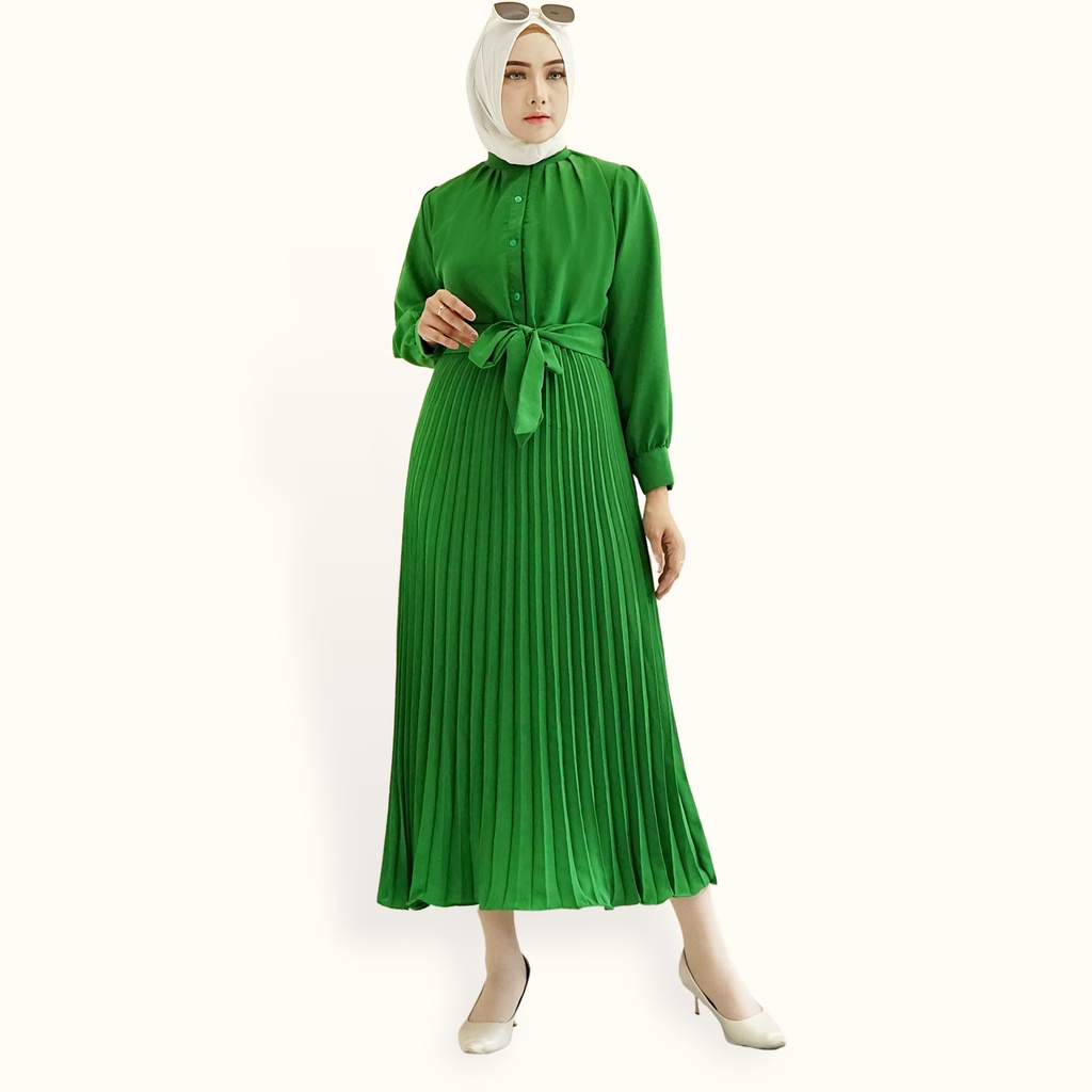Long Dress gamis muslim maxi ploi plisket lengan panjang wanita - XSHOP Peacce