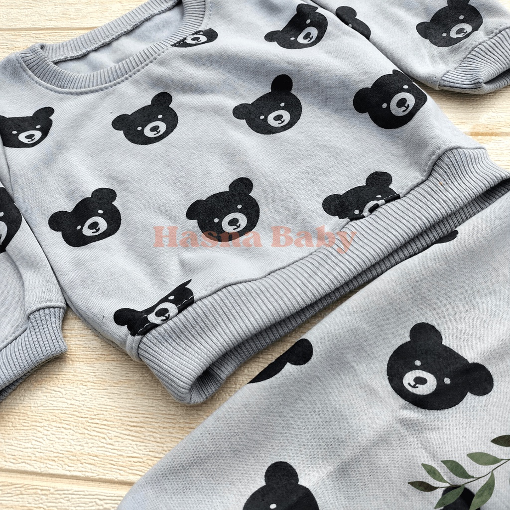 Setelan Baju Bayi Jogger 3-12 bulan Motif Beruang Lucu Kekinian - Juragan Lebak