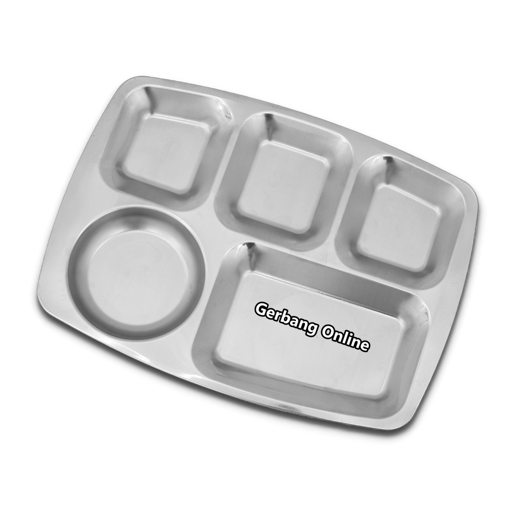 Piring Sekat 5 Stainless Nampan Food Tray India Asrama Food Grade Besar