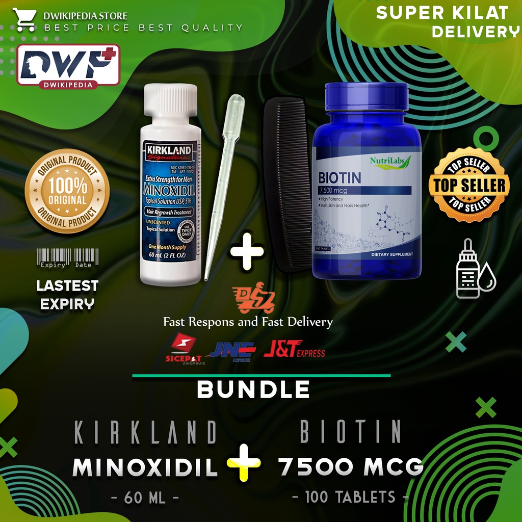 Paket Hemat Bundle Kirkland Minoxidil  + Nutrilabs Biotin Original USA