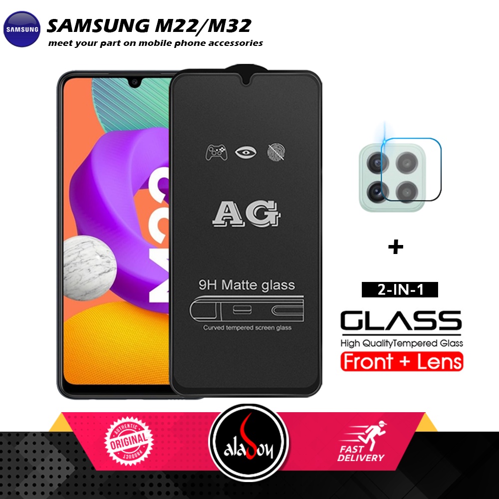 Samsung M22/M32 PAKET 2IN1 Tempered Glass Matte Anti Glare Full Layar dan Tempered Glass Kamera