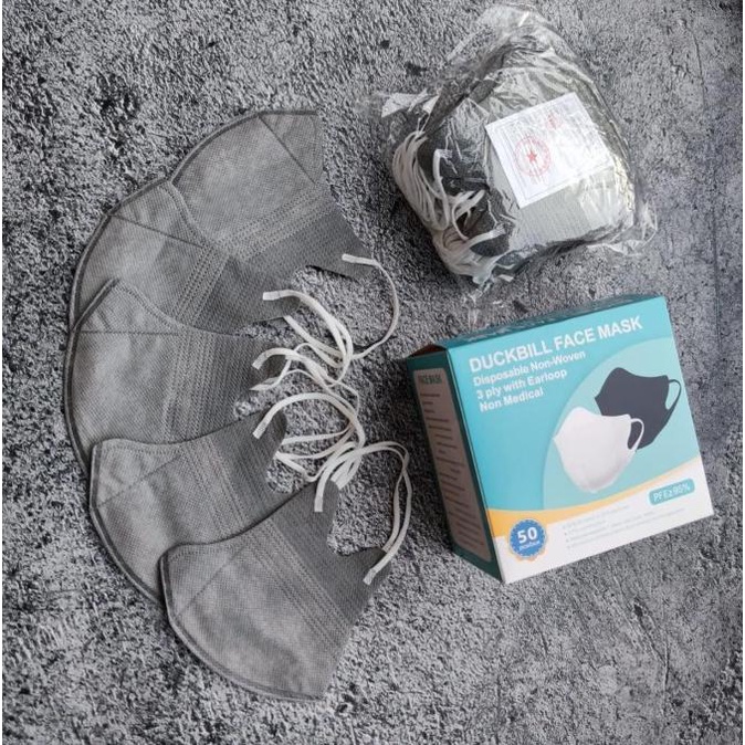 FACE MASK GREY DUCKBILL - MASKER DUCKBILL 3PLY WARNA GREY ABU GARIS FM t-bellasleepwears Ayo Beli