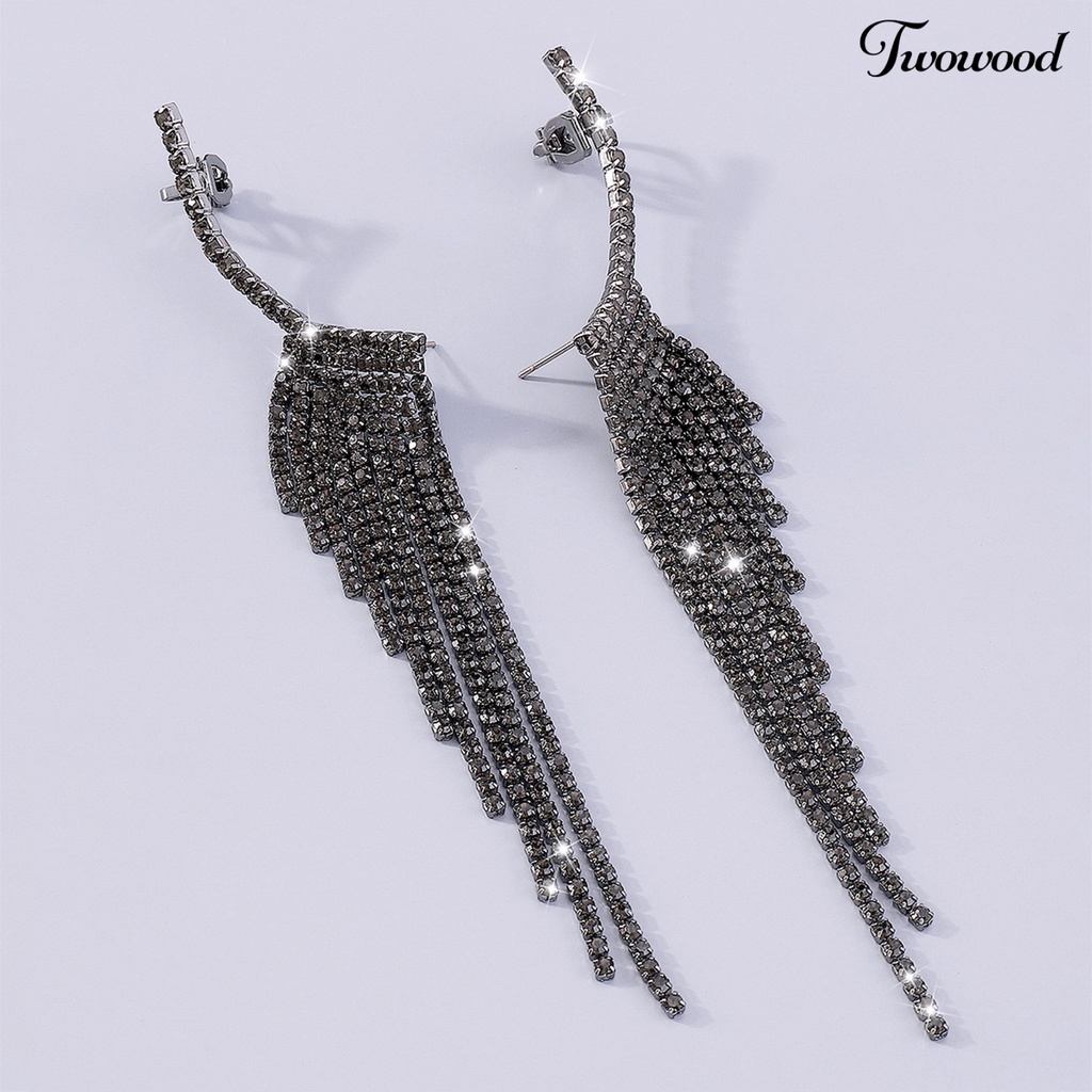 1 Pasang Anting Juntai Panjang Multilayer Aksen Berlian Imitasi