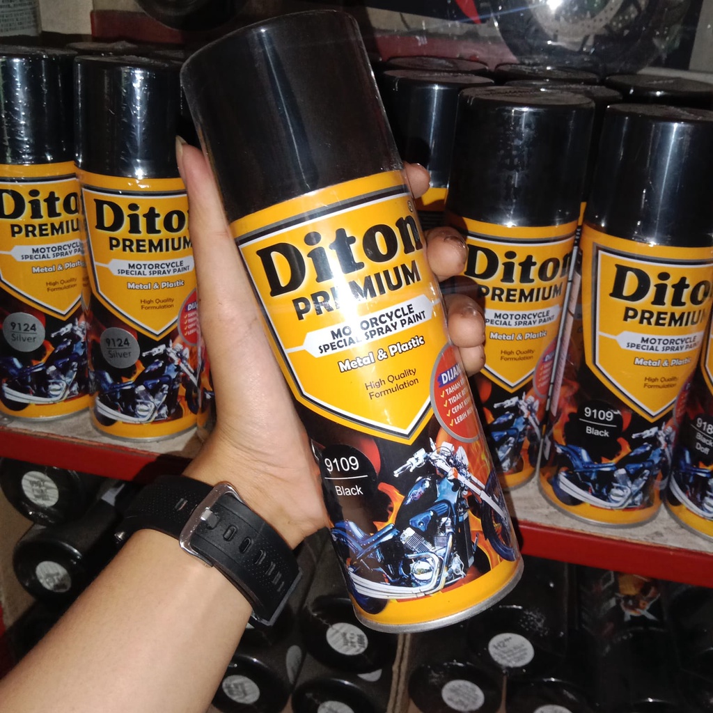Diton Premium Black 9109 400ml/ Cat Semprot Diton/ Cat Semprot Hitam/ Pilox hitam/Pilox Diton Duco/D