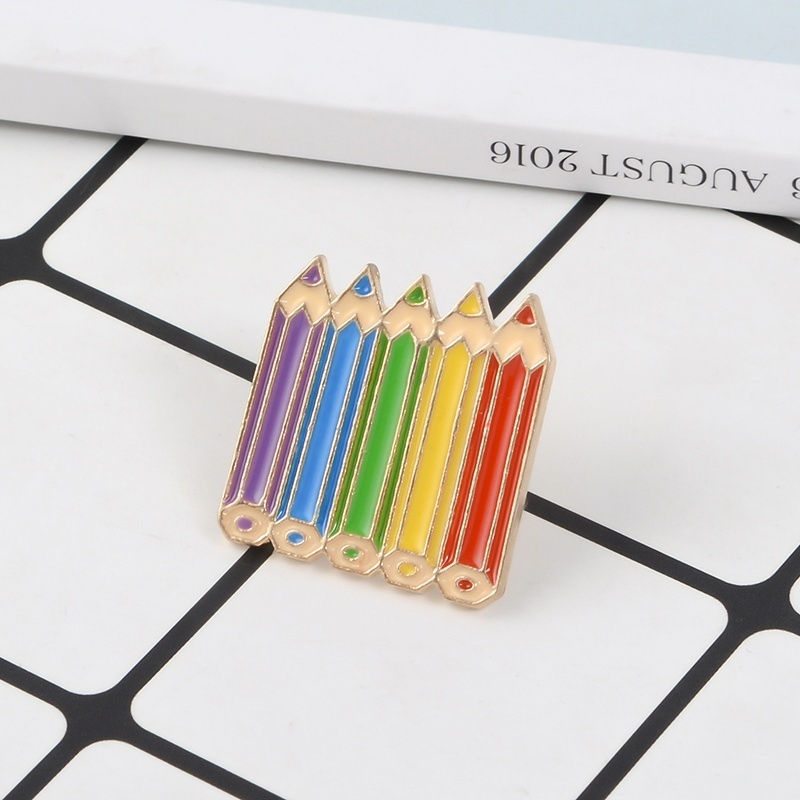 Pin Bros Lencana Enamel Bentuk Pensil Pelangi Untuk Anak